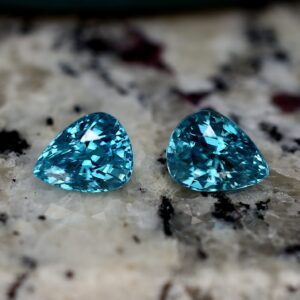 BlueZircon pearshape pair 9.6x7.5mm 8.58cts zn787 SOLD