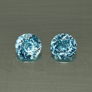 BlueZircon round pair 6.6mm 2.84cts H zn4088