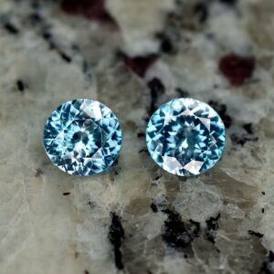 BlueZircon round pair 7.4mm 3.56cts zn2410 SOLD