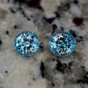 BlueZircon round pair 8.3mm 7.83cts zn1473 SOLD