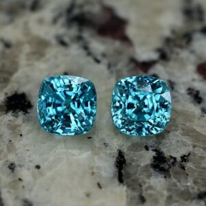 BlueZircon sq cush pair 8.5mm 11.66cts zn2280 SOLD