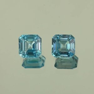 BlueZircon sq eme cut pair 6.7x6.7x4.2mm 6.6x6.6x4.2mm 4.64cts H zn7784