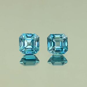 BlueZircon sq eme cut pair 7.7x7.6x5.5mm 7.6x7.6x5.1mm 7.20cts H zn7786 SOLD