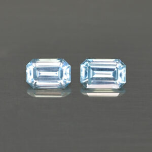 IceBlueZircon eme cut pair 6.0x4.0mm 1.78cts H zn4583