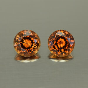 OrangeZircon round pair 8.5mm 7.42cts N zn4533 SOLD