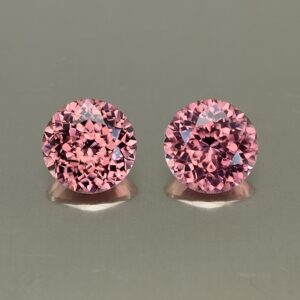 RoseZircon round pair 8.5mm 6.77cts zn3357 SOLD