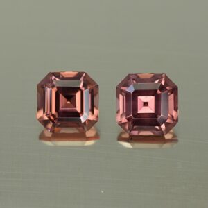 RoseZircon sq eme cut pair 7.0mm 5.12cts zn4393