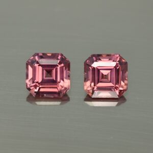RoseZircon sq eme cut pair 8.0mm 7.89cts zn4315 SOLD