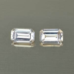 WhiteZircon eme cut pair 7.6x4.8mm 2.95cts N zn4567 SOLD