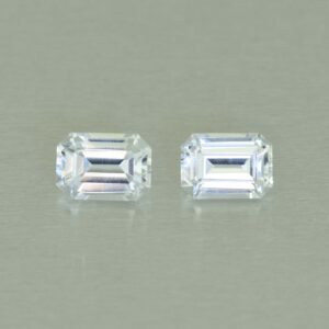 WhiteZircon eme cut pair 7.6x5.4mm 7.4x5.3mm 3.86cts H zn5290 SOLD