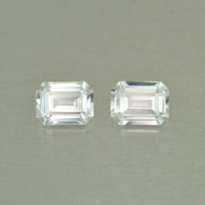 WhiteZircon eme cut pair 8.0x6.0mm 4.36cts H zn5291 scaled 1 SOLD