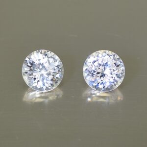 WhiteZircon round pair 8.0mm 6.18cts H zn1840 SOLD