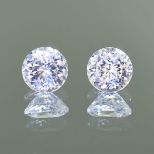 WhiteZircon round pair 8.0mm 6.38cts H zn1846 SOLD