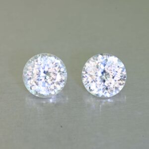 WhiteZircon round pair 8.5mm 6.97cts H zn7047 SOLD