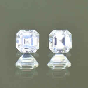 WhiteZircon sq eme cut pair 4.9mm 2.09cts H zn6687 SOLD