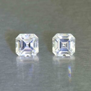 WhiteZircon sq eme cut pair 6.0mm 3.66cts H zn6695 SOLD