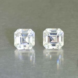 WhiteZircon sq eme cut pair 6.5mm 4.35cts H zn6698