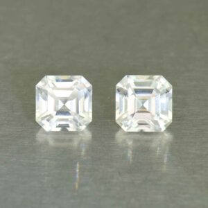 WhiteZircon sq eme cut pair 6.5mm 4.37cts H zn6699 SOLD