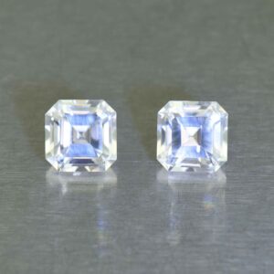WhiteZircon sq eme cut pair 6.5mm 4.70cts H zn6701