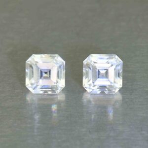 WhiteZircon sq eme cut pair 6.5mm 4.78cts H zn6702 SOLD