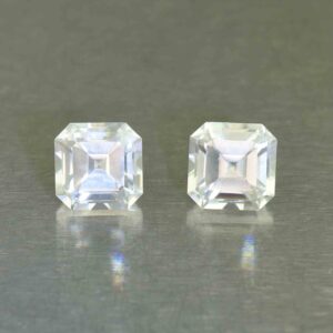 WhiteZircon sq eme cut pair 6.9mm 5.55cts H zn6703 SOLD
