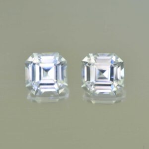 WhiteZircon sq eme cut pair 7.5mm 6.19cts H zn5609 SOLD
