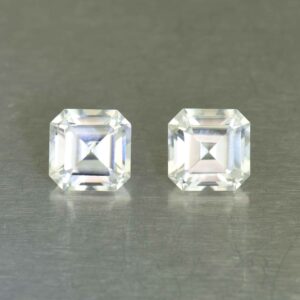 WhiteZircon sq eme cut pair 7.5mm 6.67cts H zn6711 SOLD